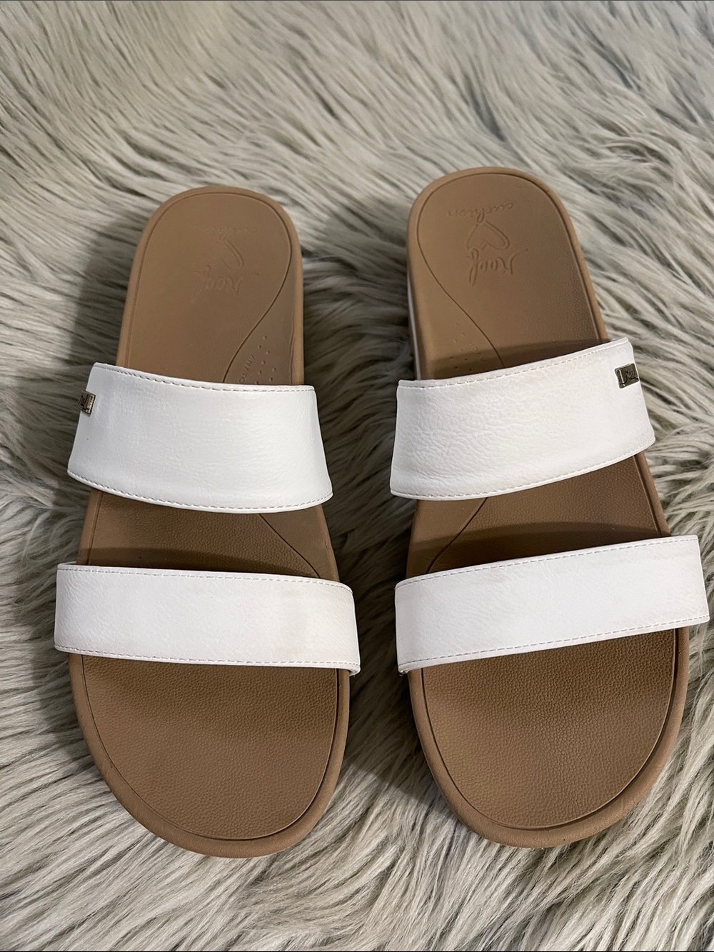 Reef Women's White Double-Strap Slide Sandals with Tan Footbed